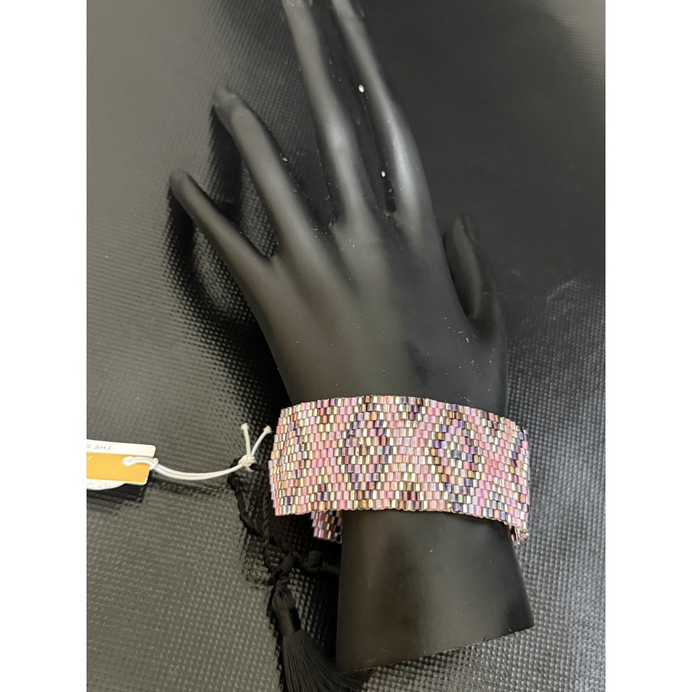 The Good Bead Woven Beaded Bracelet Pink Gold Diamond Pattern Tassel Boho